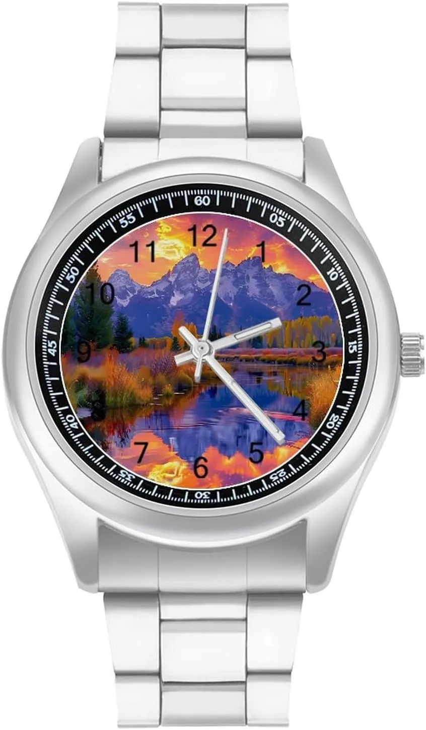 Watch for Work Home Grand Teton Wyoming Mountains Watches aggravate Stainless Steel Band Wristwatch Business Dress 