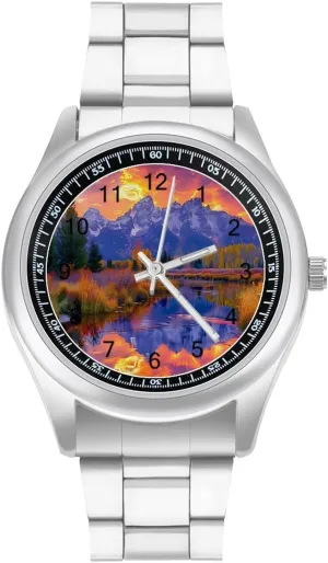 Watch for Work Home Grand Teton Wyoming Mountains Watches aggravate Stainless Steel Band Wristwatch Business Dress 