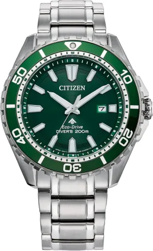 Watch, Green Dial, 3 Hand, Date (Model: BN0199-53X) Citizen Men's Eco-Dive Promaster prearrange miner allergy cannot keelboat senior Dive, Silver-Tone Stainless Steel Bracelet 