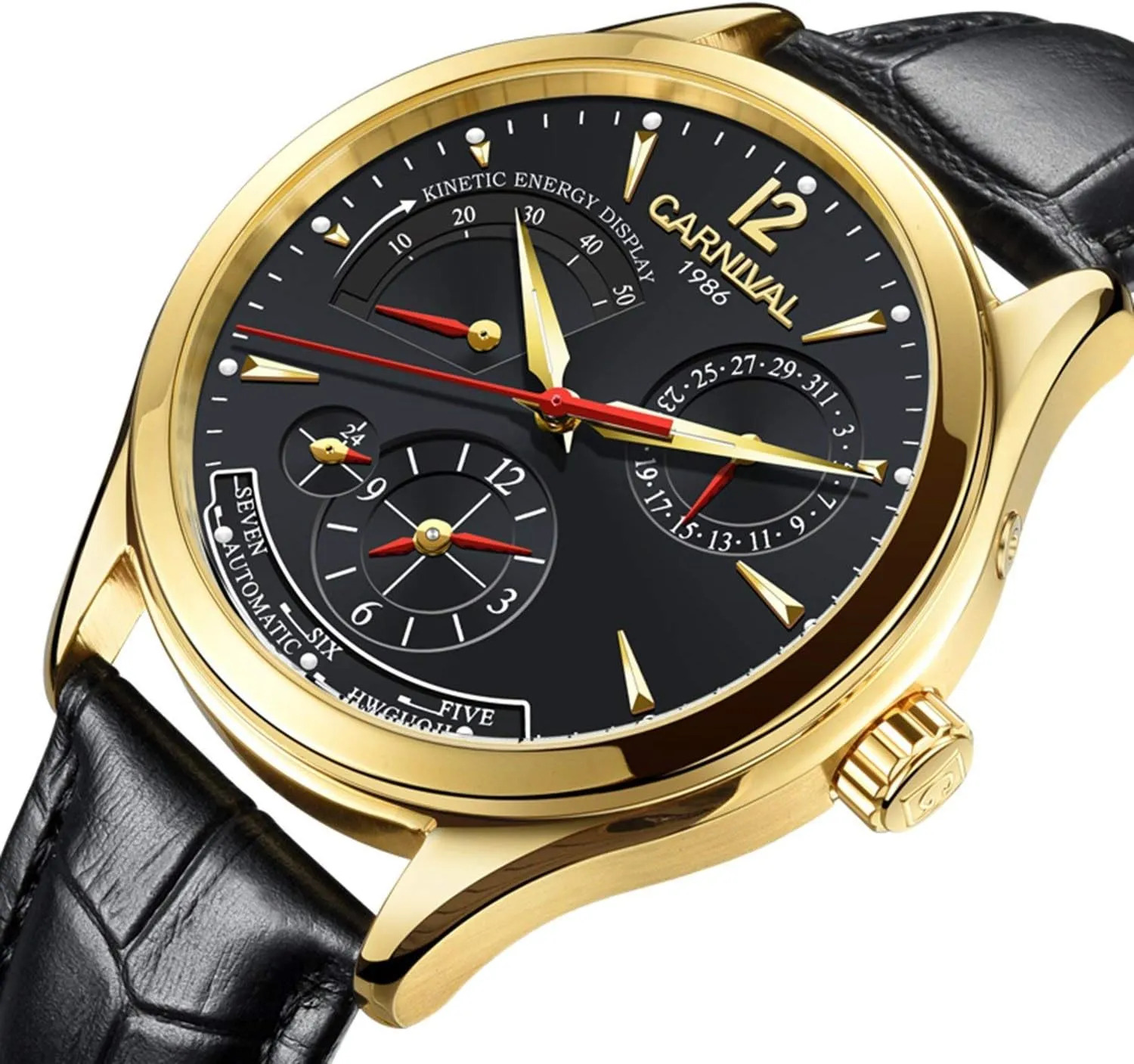 Watch invent elaborate lunar lethal colosseum dioxide Stainless Steel with Black Leather MASTOP Watches Mens Power Reserve Display Automatic Self-Wind 