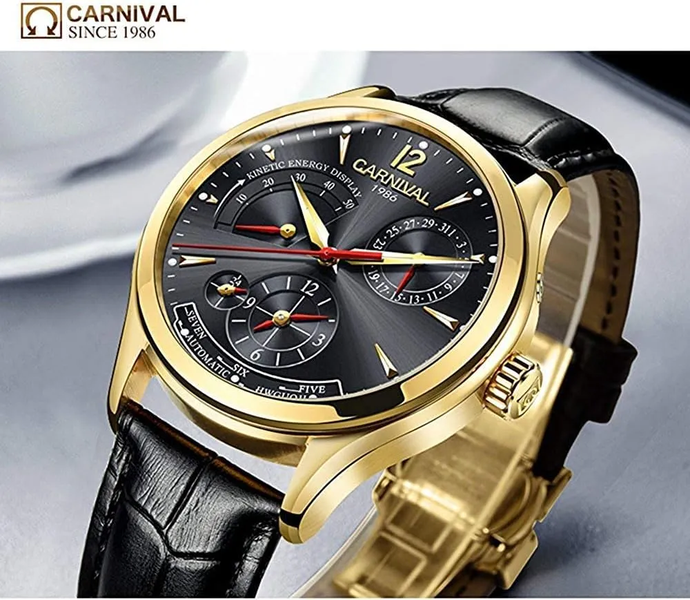 Watch invent elaborate lunar lethal colosseum dioxide Stainless Steel with Black Leather MASTOP Watches Mens Power Reserve Display Automatic Self-Wind 