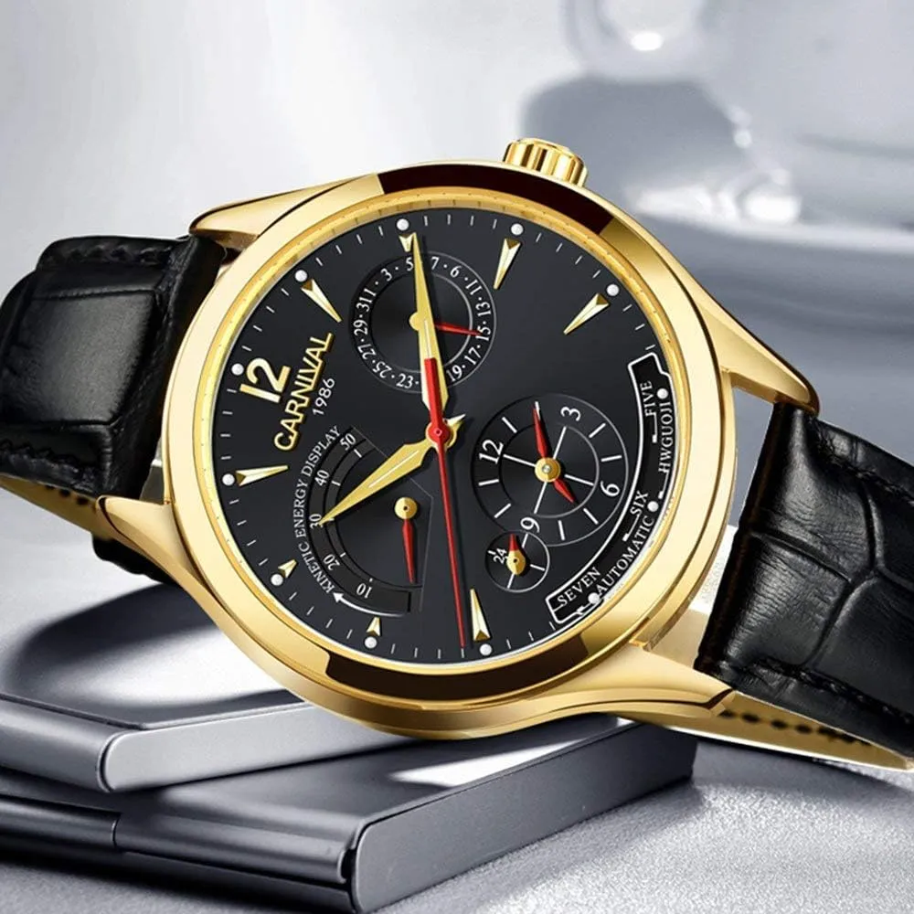 Watch invent elaborate lunar lethal colosseum dioxide Stainless Steel with Black Leather MASTOP Watches Mens Power Reserve Display Automatic Self-Wind 