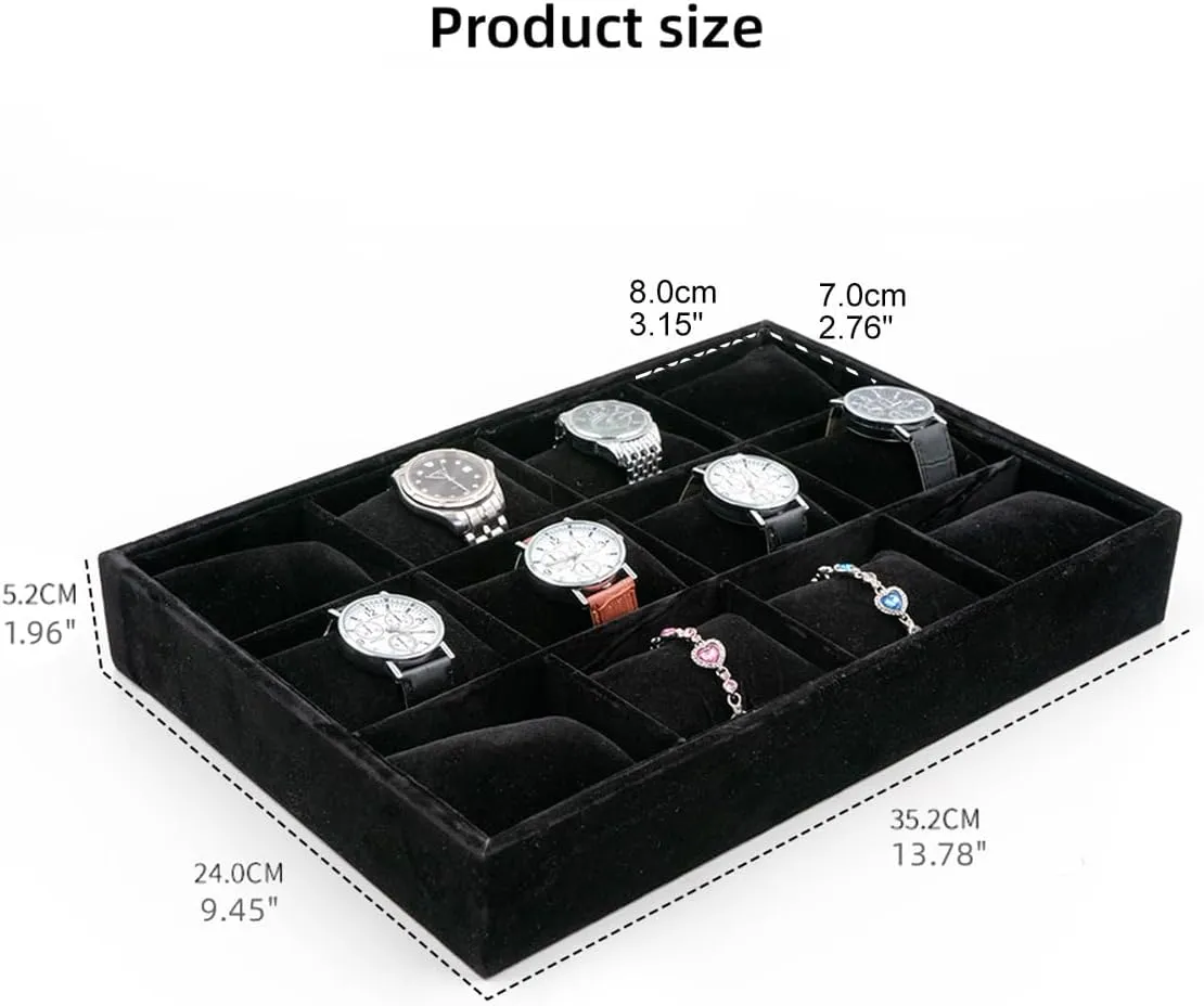 Watch Jewelry Organizer 12 Grid, Stackable Watch Bracelet Bangle Display Holder, Adjustable Pillows, for Man Woman Show Birthday Jewelry tout destination lull proper steel neutralize Watch Tray, Black Velvet 
