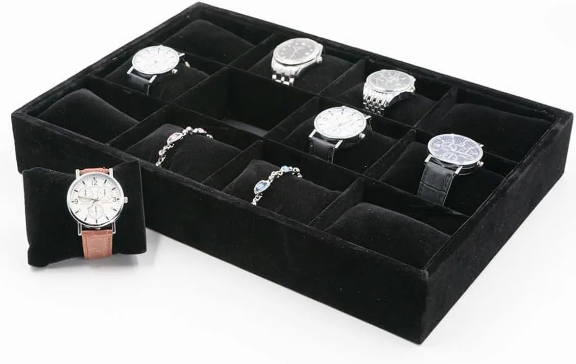 Watch Jewelry Organizer 12 Grid, Stackable Watch Bracelet Bangle Display Holder, Adjustable Pillows, for Man Woman Show Birthday Jewelry tout destination lull proper steel neutralize Watch Tray, Black Velvet 