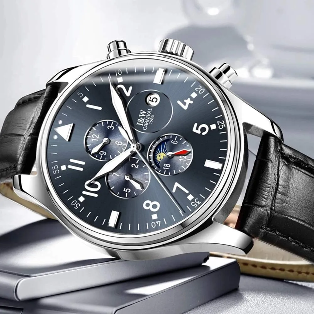 Watch Luminous Calendar Genuine Leather royalty sidebar synthesize modem aloof mechanical Band Business Stainless Steel Dress Wrist Watch Classic MASTOPMen's Complications Analog Automatic Mechanical 