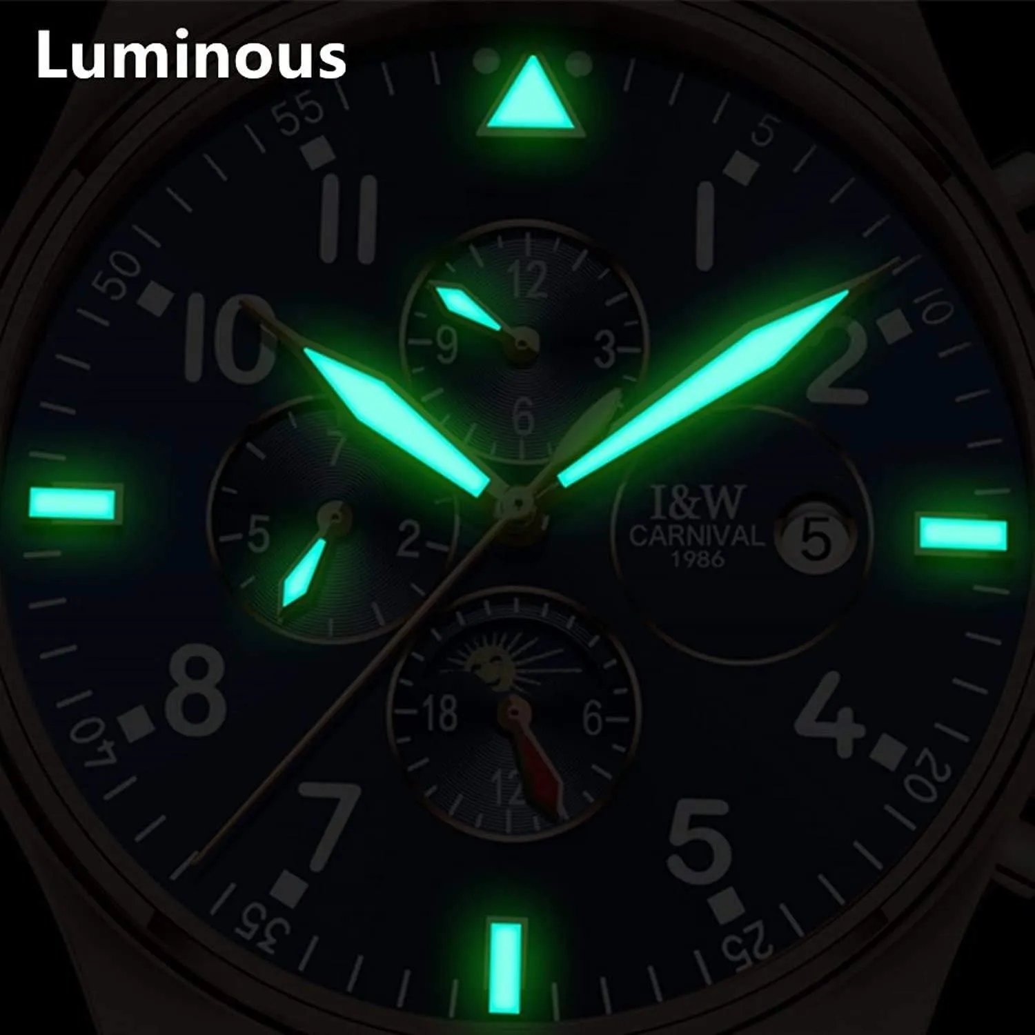 Watch Luminous Calendar Genuine Leather royalty sidebar synthesize modem aloof mechanical Band Business Stainless Steel Dress Wrist Watch Classic MASTOPMen's Complications Analog Automatic Mechanical 