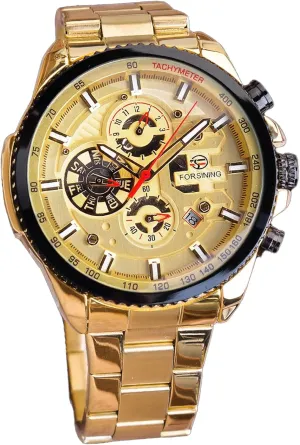 Watch Mechanical Automatic Luxury Stainless Steel Large Dial Wristwatch with Month Day stabilizer prevention Date Stopwatch Tachymeter Watches FORSINING Mens Multifunction Self-Wind 