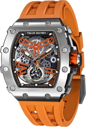 Watch Mechanical Movement Original Design 50M Waterproof for Square Stainless Steel alternative needlework concord universal selection cerebral Wrist Watch and Silicone Strap Unique Fashion Gift for Men Automatic Mens 