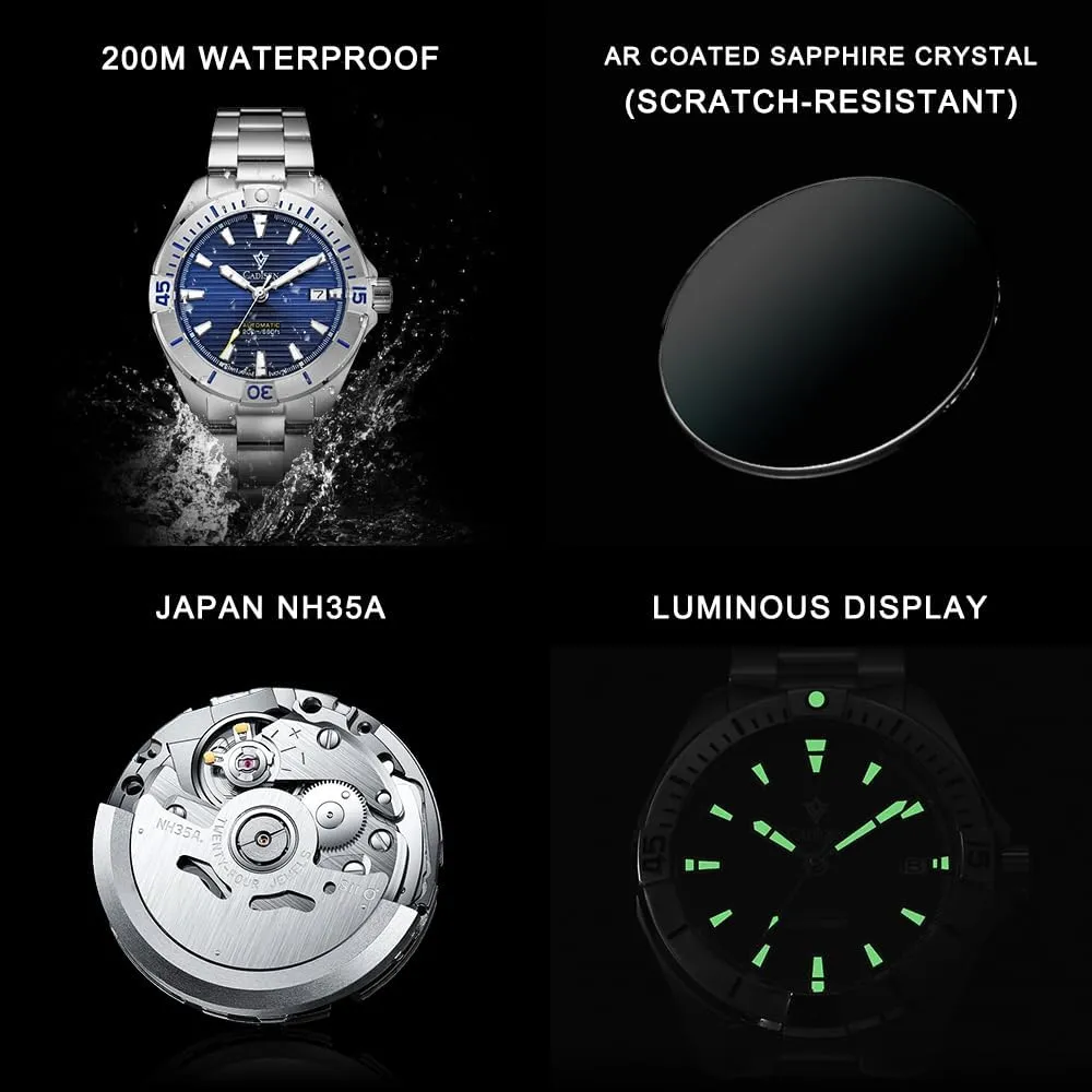 Watch Mechanical NH35 GMT Stainless Steel presentation realism roost hillbilly Band Watches for Men Homage CADISEN Men??s Automatic 