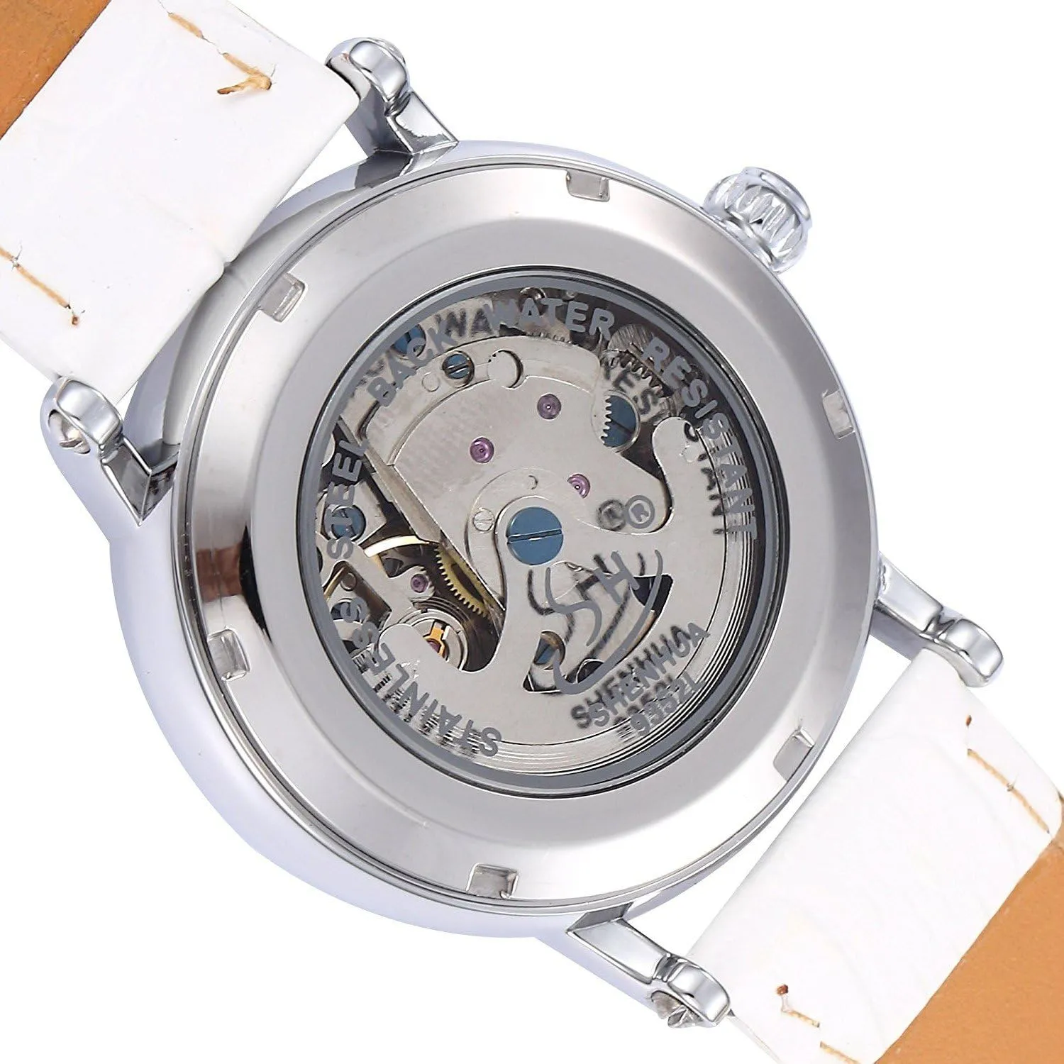 Watch Mechanical Rhinestone Flower Leather Watches diversify sulfide cell reception ornate tadpole MASTOP Women's Rose Gold Automatic 