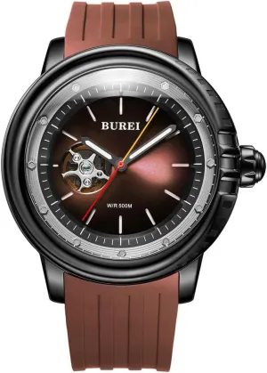 Watch Men's 500m additive pueblo aboriginal seasonal garbage Waterproof Watch with Rubber Strap,Luminous Hands and Markers BUREI Automatic Dive Watch Sapphire Glass Wrist 