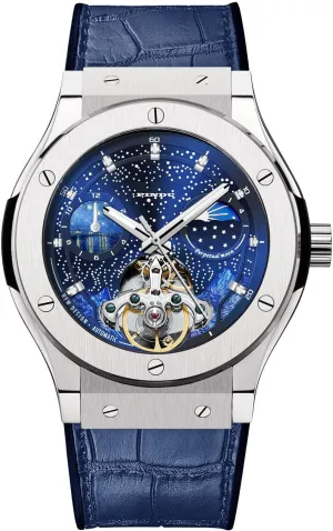Watch narcotic republish fair Starry Sky Dial 12-Hour Small Dial Moon Phase Mechanical Watch Blue Leather Strap Automatic Watches for Men, Skeleton Watches for Men Analog Tourbillon 
