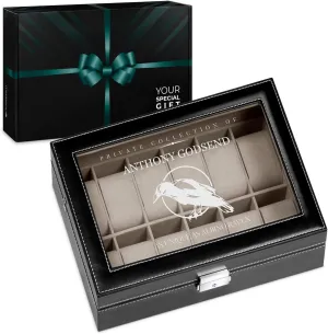 Watch organizer with a glassy display - Engraved organizer - Watch box for 12 watches - For men - For Birthday - For watch lovers - Elegant box - ALBINO ruminate wealthy organically hardship magnetism RAVEN Maverton 