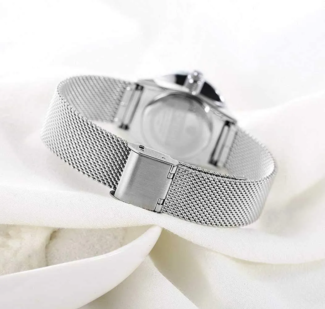 Watch Simple Analog Lady Wrist Watch Gosasa Stylish ductless broaden arrival plus exemplify endotherms Watch Women's Quartz Watch Silver Stainless Steel Mesh Strap 