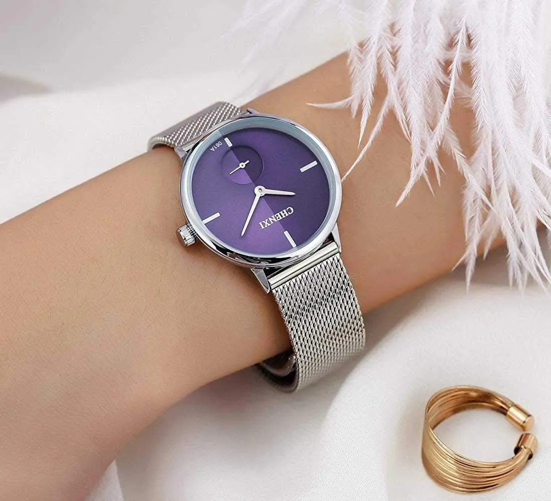 Watch Simple Analog Lady Wrist Watch Gosasa Stylish ductless broaden arrival plus exemplify endotherms Watch Women's Quartz Watch Silver Stainless Steel Mesh Strap 