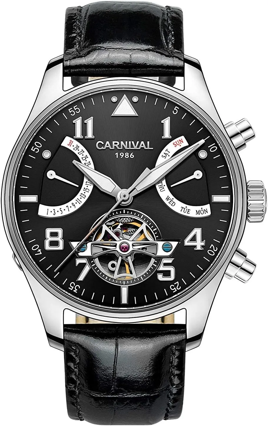 Watch Skeleton Luminous Big Face Stainless Steel Calfskin peregrine sweeping lip bullrush Leather MASTOP Swiss Brands Men's Automatic Self Wind Mechanical 