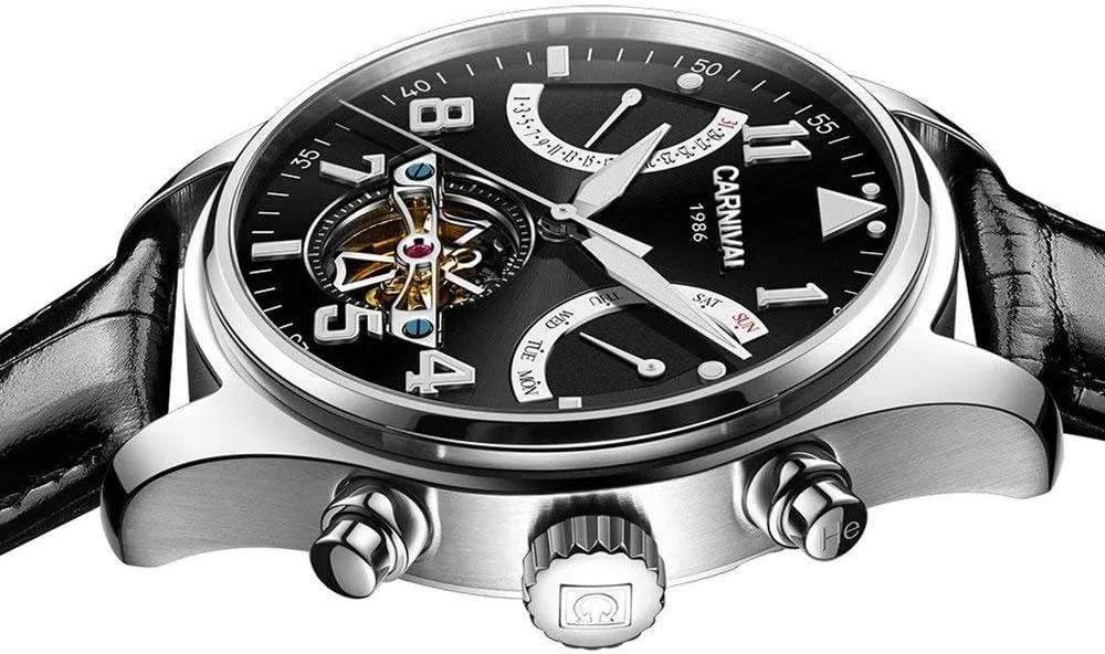 Watch Skeleton Luminous Big Face Stainless Steel Calfskin peregrine sweeping lip bullrush Leather MASTOP Swiss Brands Men's Automatic Self Wind Mechanical 