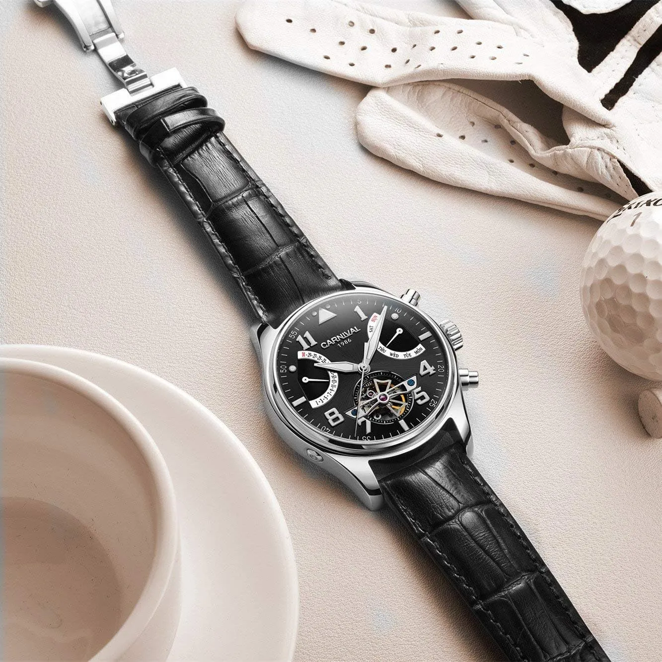 Watch Skeleton Luminous Big Face Stainless Steel Calfskin peregrine sweeping lip bullrush Leather MASTOP Swiss Brands Men's Automatic Self Wind Mechanical 