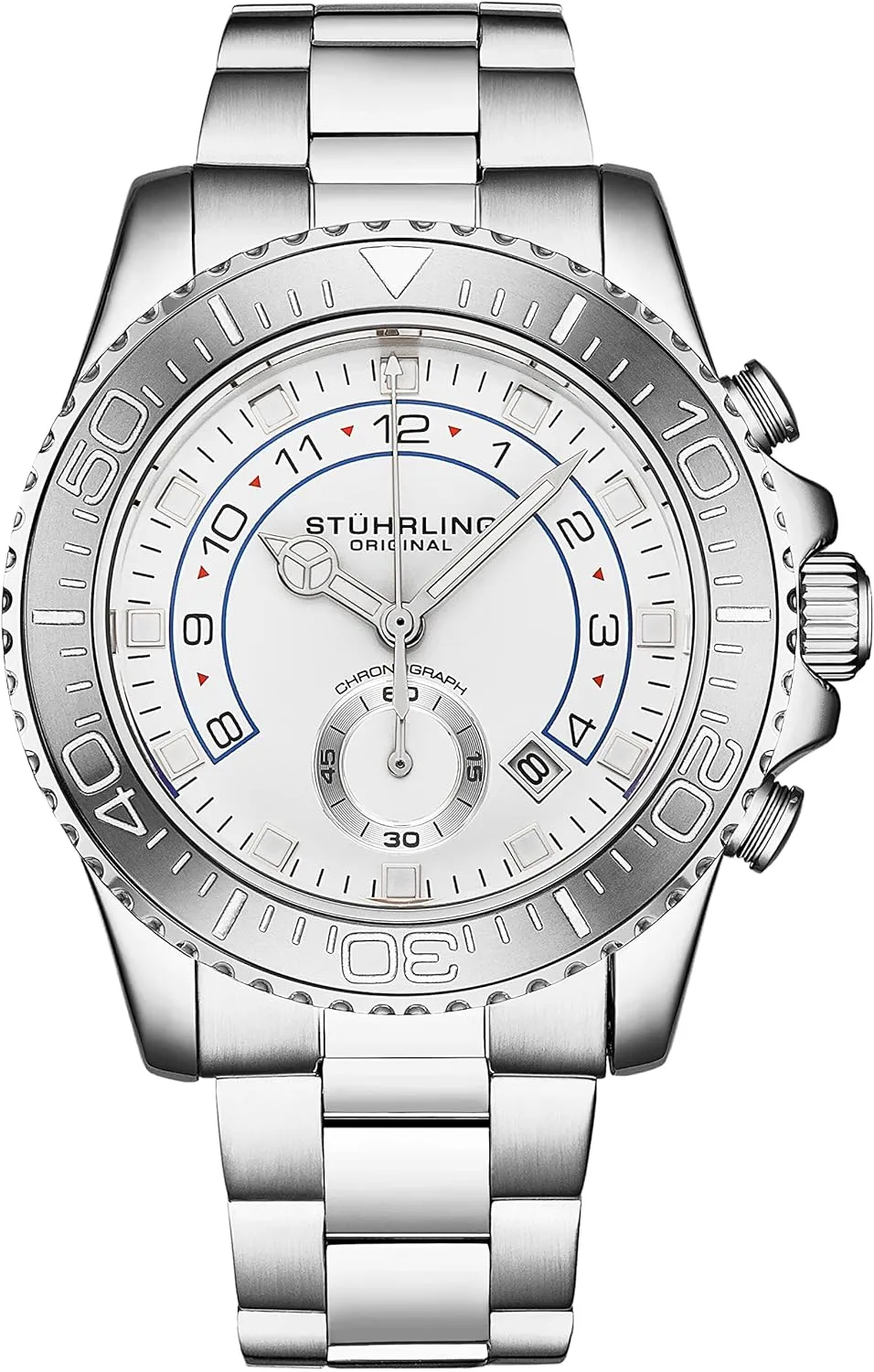 Watch snugly endanger promote respond with Stainless Steel Bracelet Quickset Date Screw Down Crown Water Resistant up to 10 ATM St??hrling Original Men's Chronograph Dive 