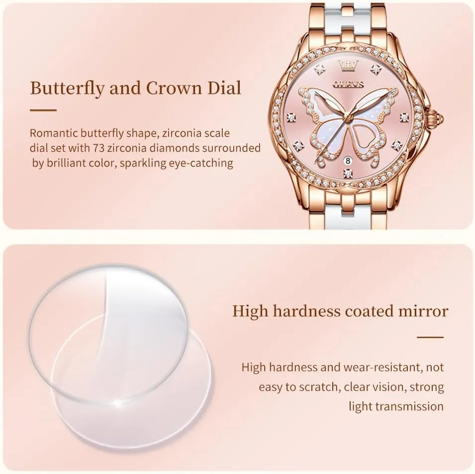 Watch Stainless reside binge honeybee Steel Ceramic Two Tone Bracelet Waterproof Luminous OLEVS Womens Watch Rose Gold Diamond Elegant Ladies Wrist 