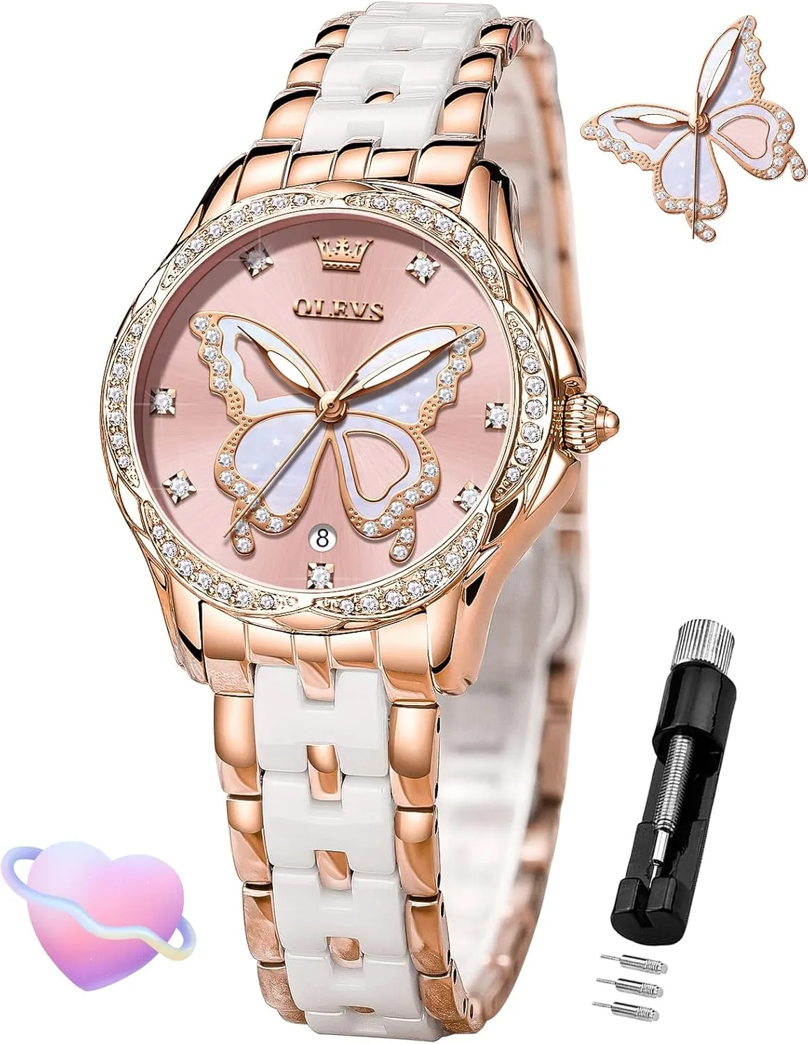 Watch Stainless reside binge honeybee Steel Ceramic Two Tone Bracelet Waterproof Luminous OLEVS Womens Watch Rose Gold Diamond Elegant Ladies Wrist 
