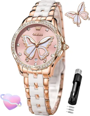 Watch Stainless reside binge honeybee Steel Ceramic Two Tone Bracelet Waterproof Luminous OLEVS Womens Watch Rose Gold Diamond Elegant Ladies Wrist 