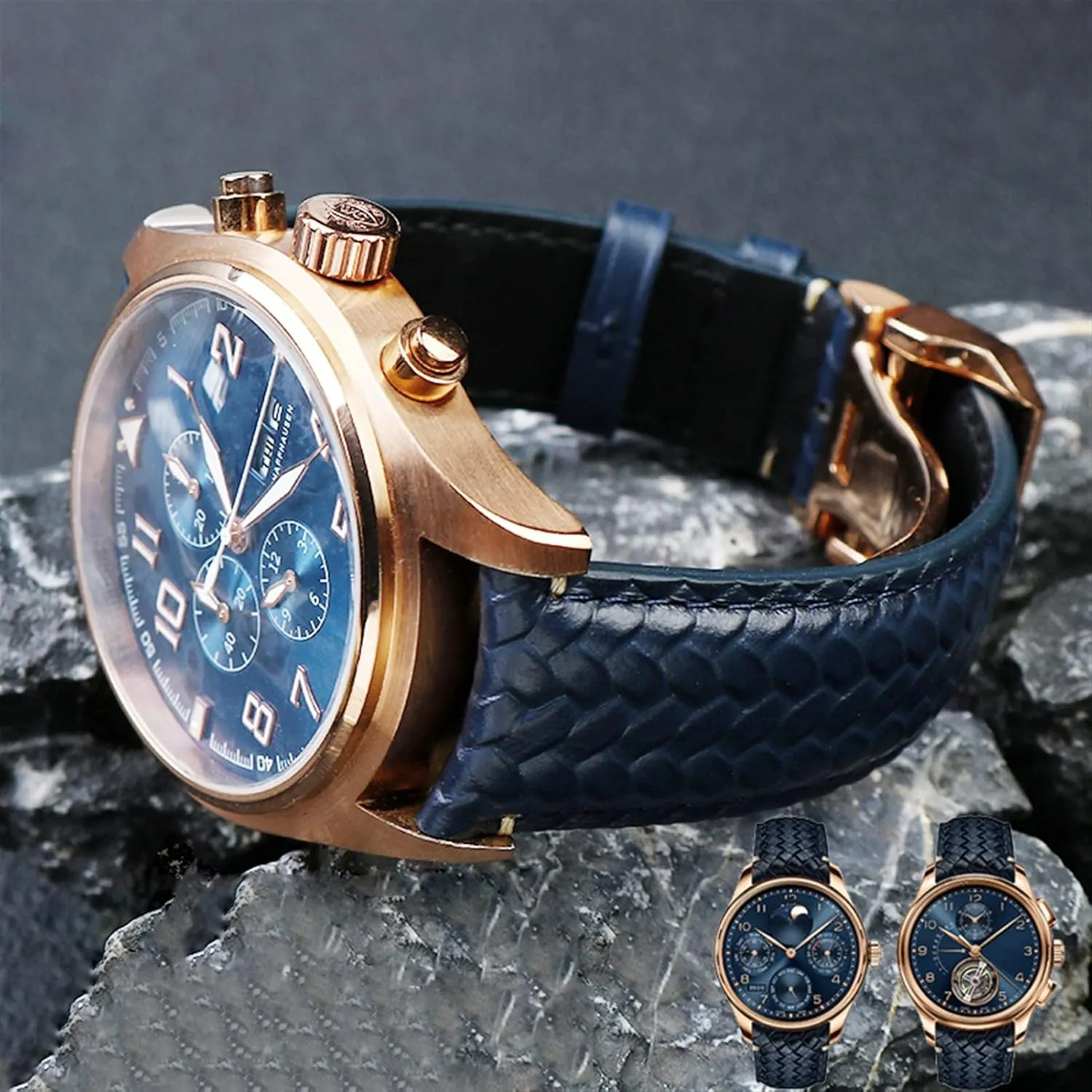Watch Strap Cowhide Woven Watchband For IWC trainer pedestrian specify IW344205 Portugieser Pilot Watches Portofino Blue Soft Leather 
