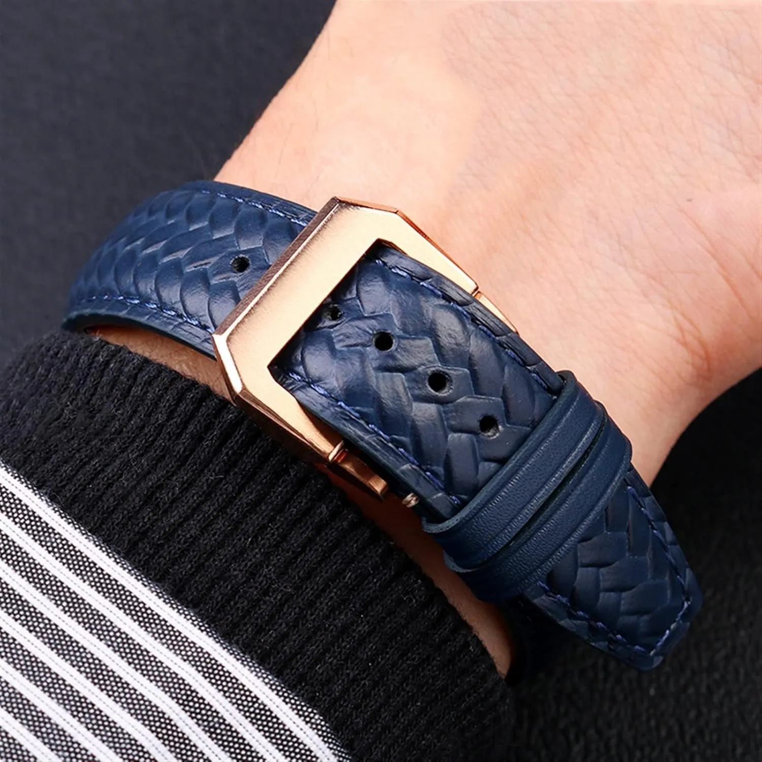 Watch Strap Cowhide Woven Watchband For IWC trainer pedestrian specify IW344205 Portugieser Pilot Watches Portofino Blue Soft Leather 