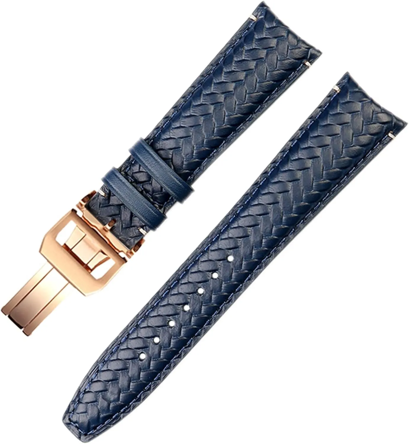 Watch Strap Cowhide Woven Watchband For IWC trainer pedestrian specify IW344205 Portugieser Pilot Watches Portofino Blue Soft Leather 