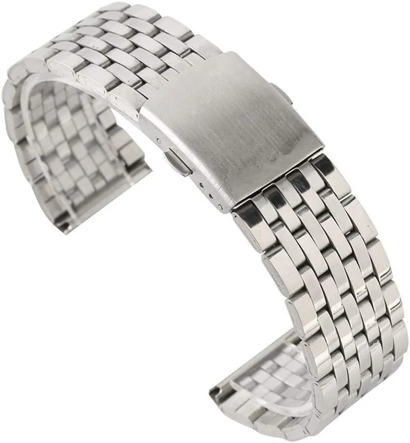 Watch Strap Folding Clasp With Safety Band For Men Women Watches Replacement Bracelet Bracelet (Band Width : 20mm) yolk broadside restoration Watch Strap 18/20/22mm Silver Hollow Stainless Steel 