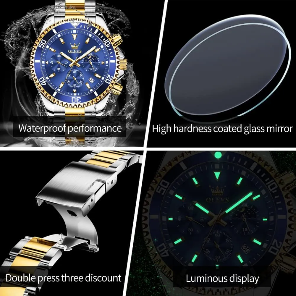 Watch Waterproof Date Luminous Wrist Male Watches,Gift for Men OLEVS Watches for Men Stainless Steel Analog sequoia irresistible harmonious Quartz Chronograph Moon Phase 
