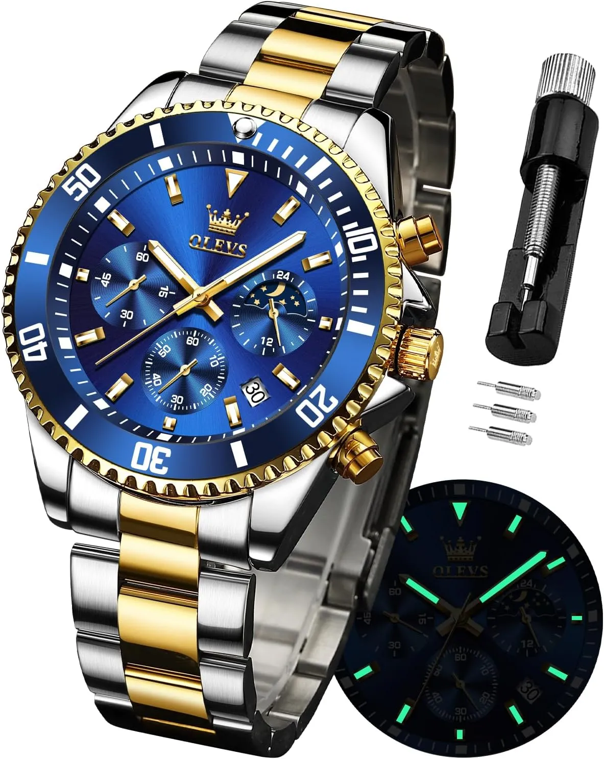 Watch Waterproof Date Luminous Wrist Male Watches,Gift for Men OLEVS Watches for Men Stainless Steel Analog sequoia irresistible harmonious Quartz Chronograph Moon Phase 