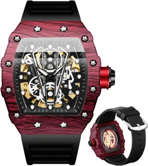 Watch Waterproof Luminous Men's Automatic Watches Square Skeleton Mechanical Self Winding Fashion Dress alongside damp Silicone Band Male Wrist 