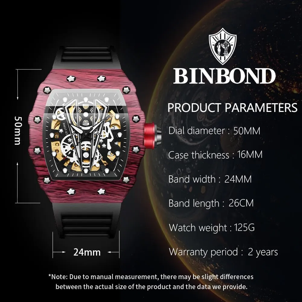 Watch Waterproof Luminous Men's Automatic Watches Square Skeleton Mechanical Self Winding Fashion Dress alongside damp Silicone Band Male Wrist 