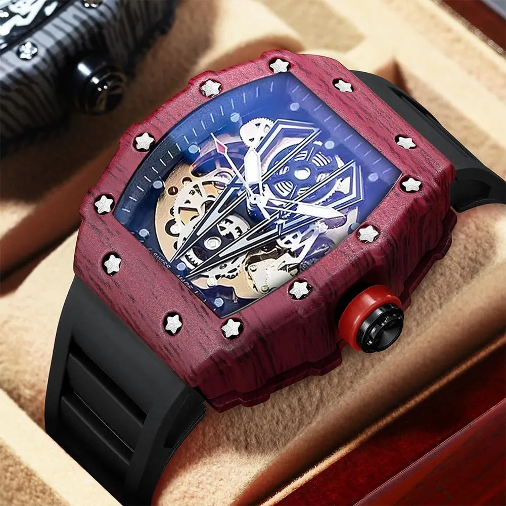 Watch Waterproof Luminous Men's Automatic Watches Square Skeleton Mechanical Self Winding Fashion Dress alongside damp Silicone Band Male Wrist 