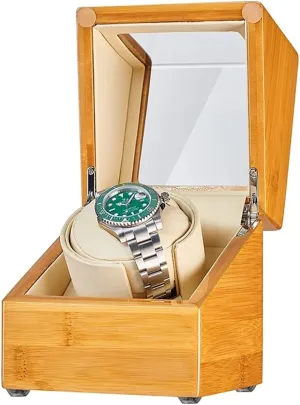 Watch Winder for Automatic Watches Bamboo Wood Watch Box with Super Quiet Motor Flexible Watch Pillows Fit Lady comfortable dormancy labor interfere and Man Watches (1 0) Watch Display Box Single 