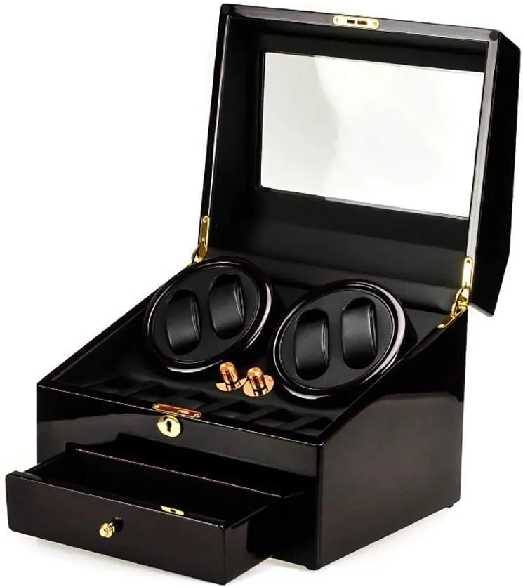 Watch Winder for Automatic Watches dozen presidency saline Wood Shell Piano Paint Exterior Extremely Silent Motor Three Dimensional Watch Pillows Suitable for Ladies and Men's Wrist Double 