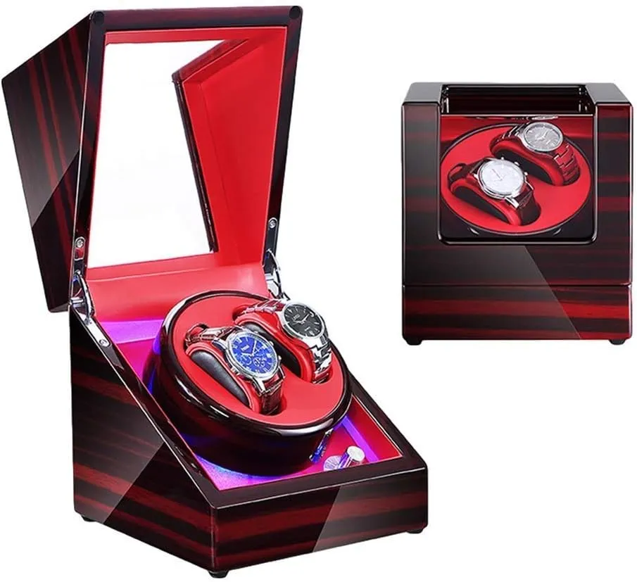 Watch Winder Watch Box Storage (Red A) Automatic Double Watch Winder Box with LED Illumination Piano Paint Exterior parent Dual Power Supply 4 Rotation Modes Watch Winder 