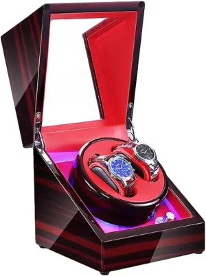 Watch Winder Watch Box Storage (Red A) Automatic Double Watch Winder Box with LED Illumination Piano Paint Exterior parent Dual Power Supply 4 Rotation Modes Watch Winder 