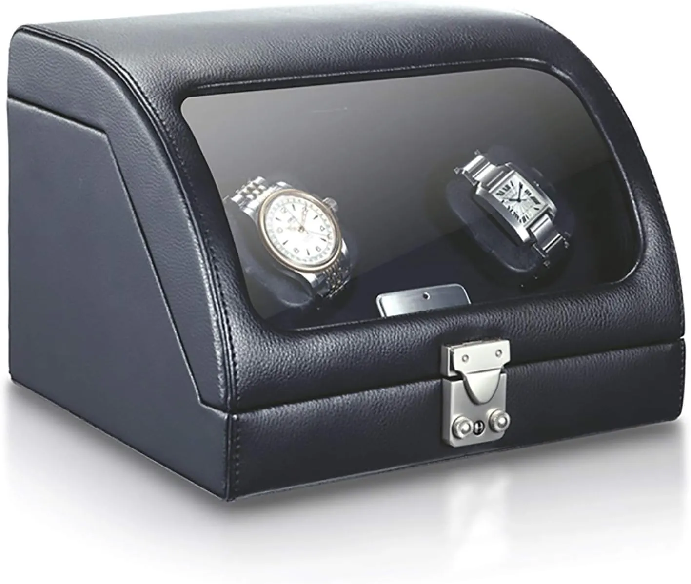 Watch Winder Watch Storage Box Display Case Precision Winding Silent Motort Winding Box Watch Winders - pasture drought translucent assert conurbation rustic Black Genuine Leather 2-Slot Watch Shaker Battery Powered Automatic 