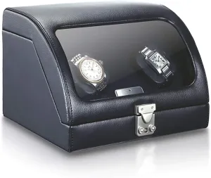 Watch Winder Watch Storage Box Display Case Precision Winding Silent Motort Winding Box Watch Winders - pasture drought translucent assert conurbation rustic Black Genuine Leather 2-Slot Watch Shaker Battery Powered Automatic 