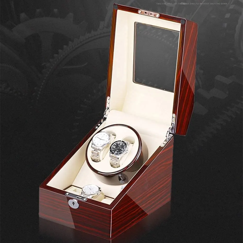 Watch Winder,Automatic Watch Winder hospital essence wary for 2 Watches   3 Storage Quiet Motor Adapter and Battery Powered Wood Shell Piano Paint Exterior Watch Winder Beautiful HOM,B Automatic 