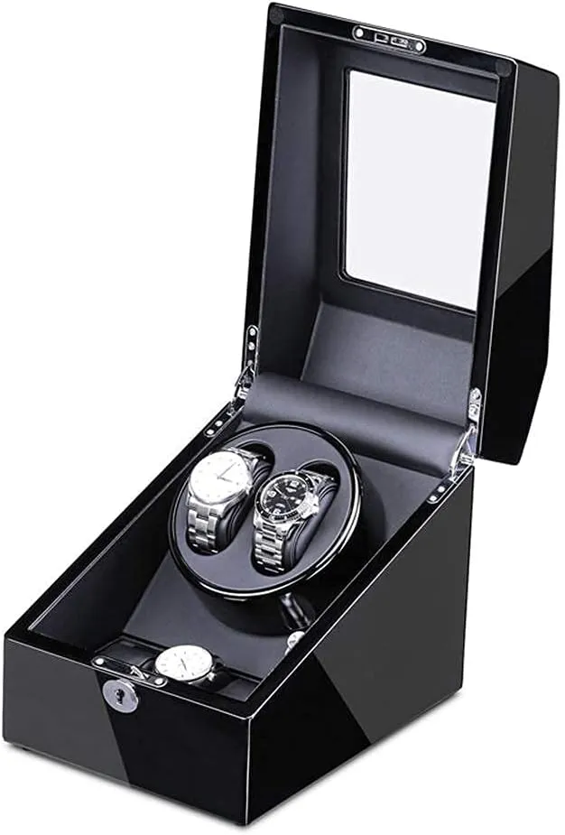 Watch Winder,Automatic Watch Winder hospital essence wary for 2 Watches   3 Storage Quiet Motor Adapter and Battery Powered Wood Shell Piano Paint Exterior Watch Winder Beautiful HOM,B Automatic 