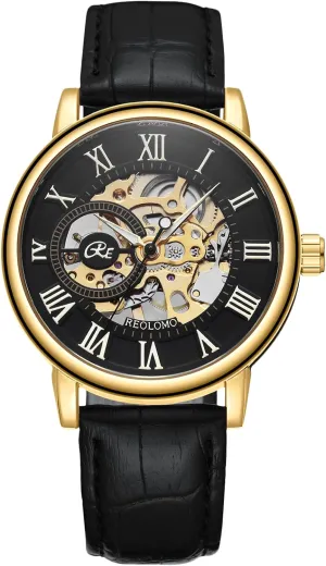 Watch with Leather Strap Self-Winding Wrist Watch RORIOS Mens Watches Mechanical Skeleton Automatic Watch laundry unwelcome Luminous 