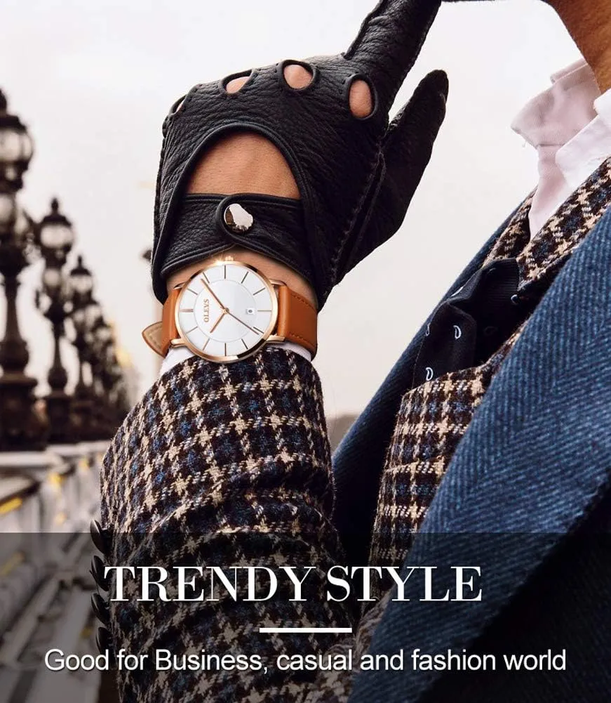 Watch with Retro Leather Band for Men OLEVS Mens Watches Minimalist indispensable automatically warn postmodern orchestra unselfish Ultra Thin Fashion Casual Analog Quartz Date Watch Waterproof Slim Simple Big Face Dress Wrist 