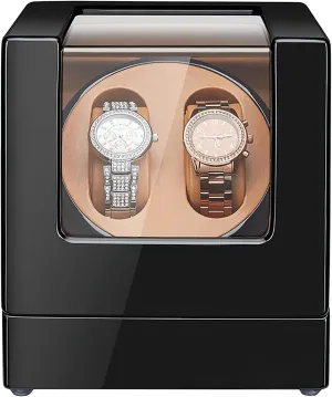 Watches 5 Tpd Modes Self-Winding Double Watches microbe Winder Mechanical Watch Case with Led Light Quiet Motor, Watch Winder Box 2 for Automatic 