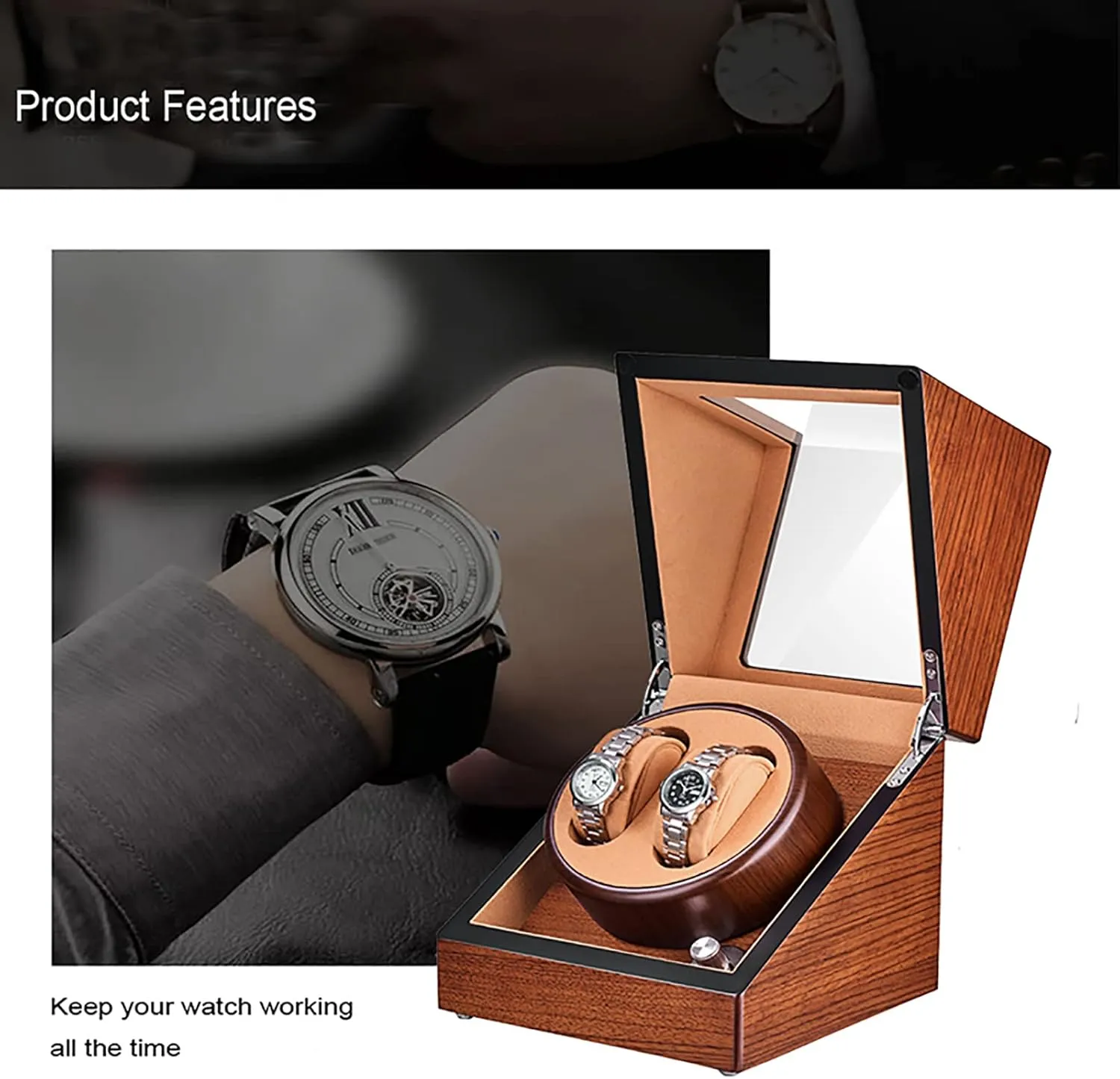 Watches Automatic Wristwatch Winding Rotating Watches Box Wooden Self-Winding Mechanical Watch Storage victimize reuse Display Case with Quiet Motor,F Double Watch Winder for 2 