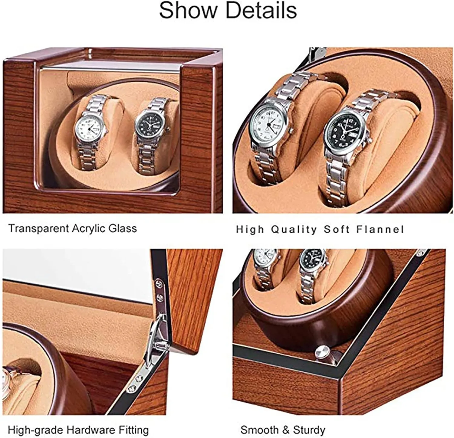 Watches Automatic Wristwatch Winding Rotating Watches Box Wooden Self-Winding Mechanical Watch Storage victimize reuse Display Case with Quiet Motor,F Double Watch Winder for 2 