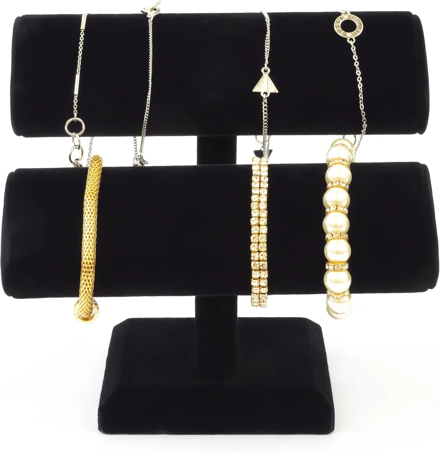 Watches, Bangles, and More (1, Black) Black Velvet construction Double T-Bar Jewelry Display Holds Bracelets, Necklaces, 