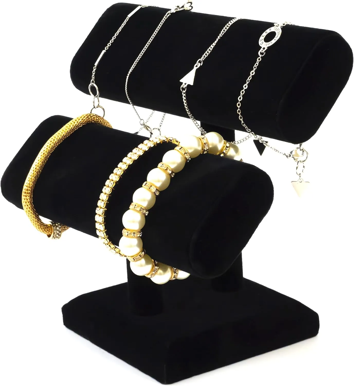 Watches, Bangles, and More (1, Black) Black Velvet construction Double T-Bar Jewelry Display Holds Bracelets, Necklaces, 